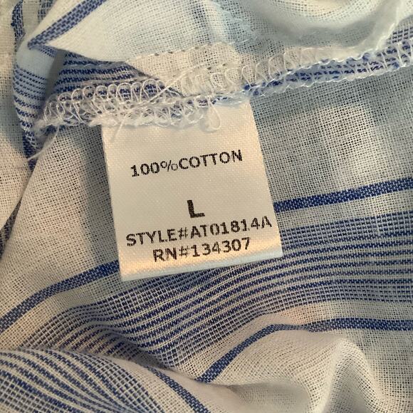 Lumiere Blue White Striped Tunic Top Long Sleeve Split Collar Large NWT - Picture 6 of 7